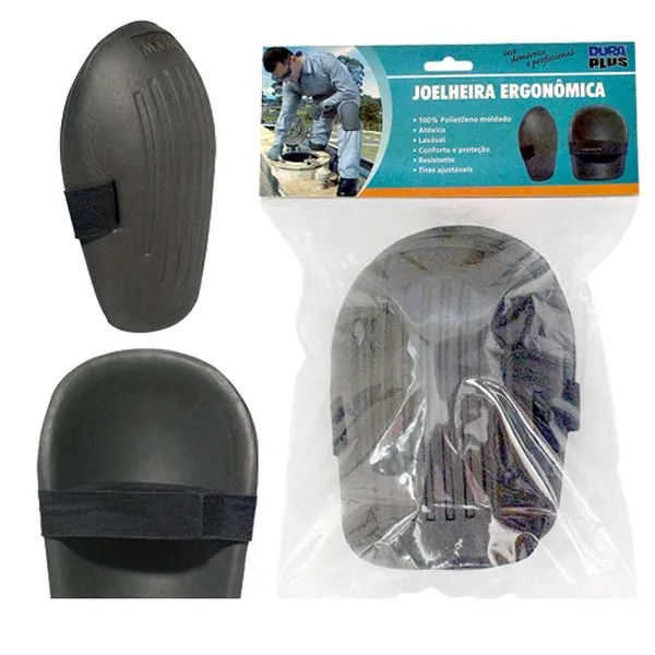 Joelheira de PVC Ergonômica com velcro preta Dura Plus