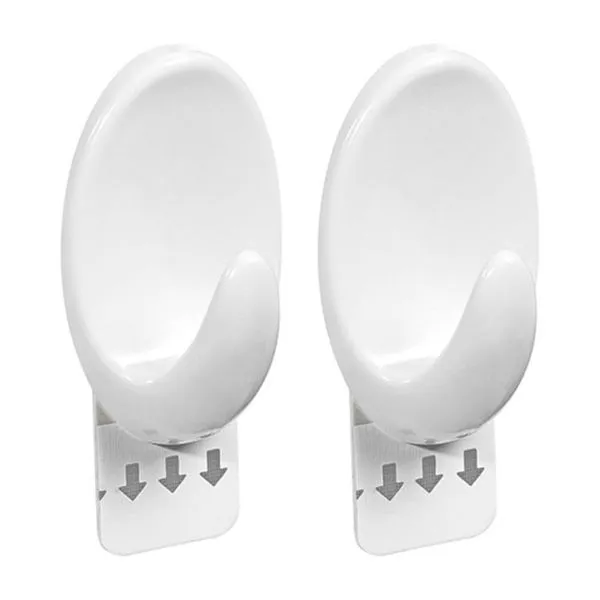 Gancho Oval Plástico Branco Com Adesivo M - 2 Unidades - Or30112 - Ordene