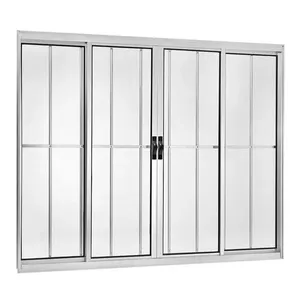Janela de Correr de Alumínio 100x200 4 Folhas Com Grade Vidro Liso Branco Fortsul Esquadrisul