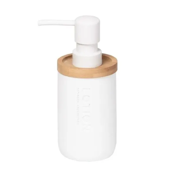 Porta Sabonete Líquido com Tampa de Bambu Branco Scandi Coisas e Coisinhas