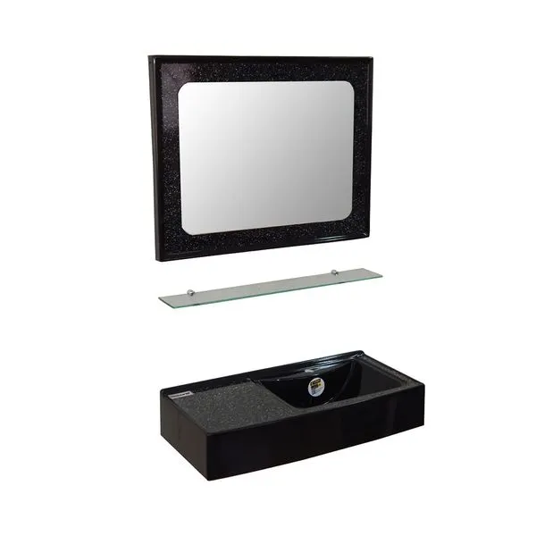 Kit Com Espelheira Sintético Pré-Moldado Caribe Isocril 64Cm Preto Corso