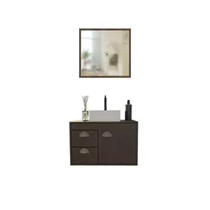 Conjunto Para Banheiro Gabinete Cuba de Apoio E Espelho Mdf Betel Munique 60Cm Cerocha