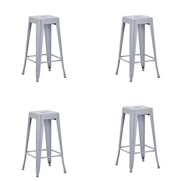 Kit 4 Banquetas Alta Industrial Tolix Aço Cinza 76cm Cozinha Bar Coisas e Coisinhas