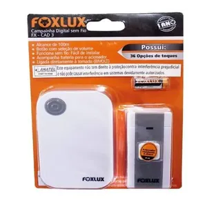 Campainha Eletrônica Sem Fio Foxlux - Alcance 40m - Acionador Resistente à Chuva Ip-44