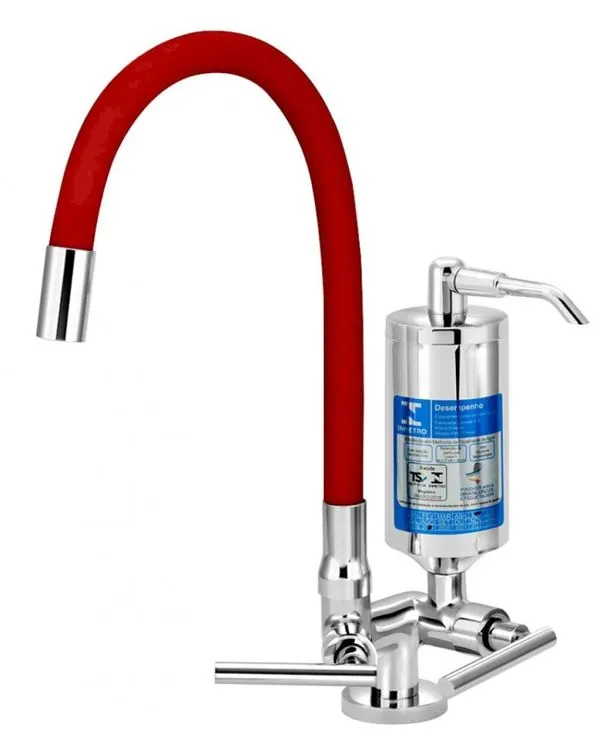 Torneira Pia Cozinha de Mesa com Filtro Esteves Bica Alta 1/4 de Volta Vermelho C61