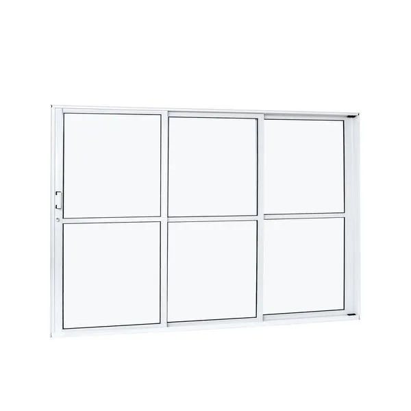 Porta Alumínio Correr 3 Folhas Vidro Liso Esquerda 200X210X12X2 Branco Cristal Ramassol