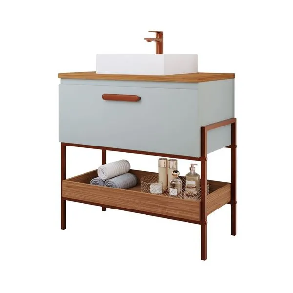 Armário de Banheiro Portinari MDF e Metalon 84x45,1x93cm Pistache/Freijó Mgm Móveis