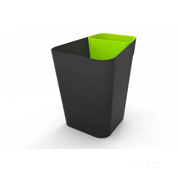 Lixeira preta 10L com pote verde Prat-k