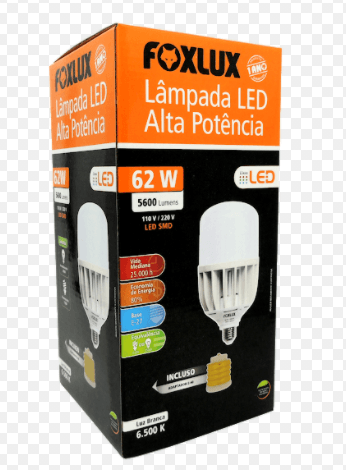 Lâmpada LED Bulbo Alta Potência E-27 Bivolt 62W 6500k Foxlux