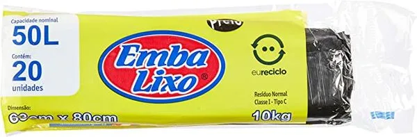 Saco Lixo Embalixo Primeiro Preco Preto Rolo 50L 20 Sacos