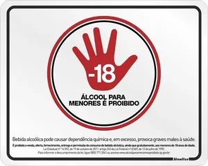 Placa Proibido Álcool para Menores 20x25cm em Poliestireno