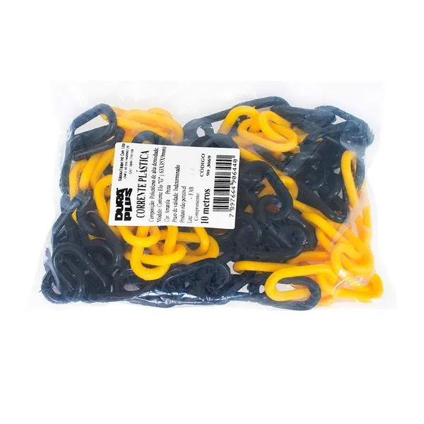 Corrente plástica 10mm x 10 metros com elo grande amarela e preta Balaska