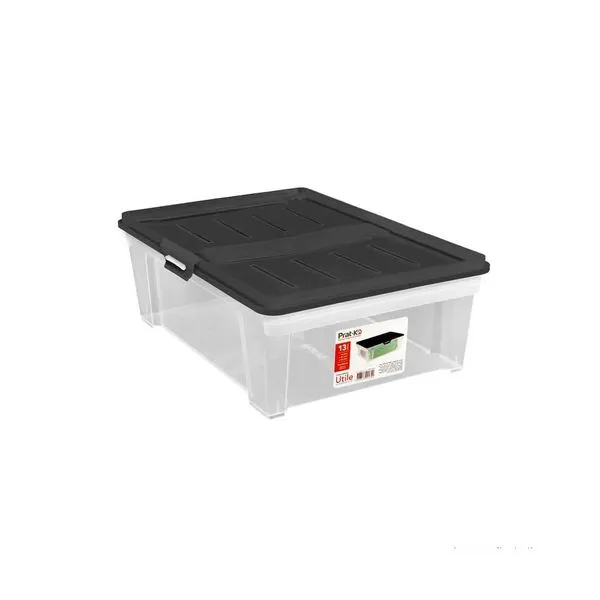 Caixa organizadora Utile incolor 13L com tampa preta Prat-k