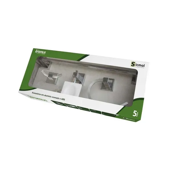 Kit De Acessórios Para Banheiro Kromus Alumínio Cromado 5 Pecas Sicmol