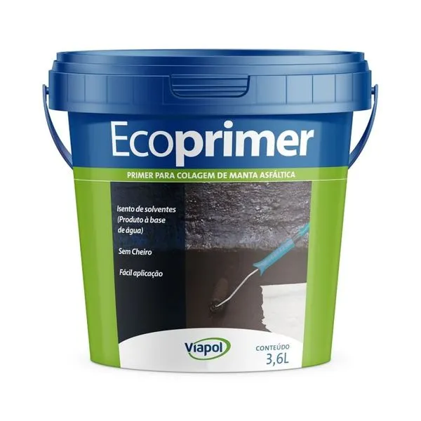 Primer Asfáltico para Mantas Base Água Ecoprimer Viapol Primer Asfaltica Agua Ecoprimer 3,6l Viapol