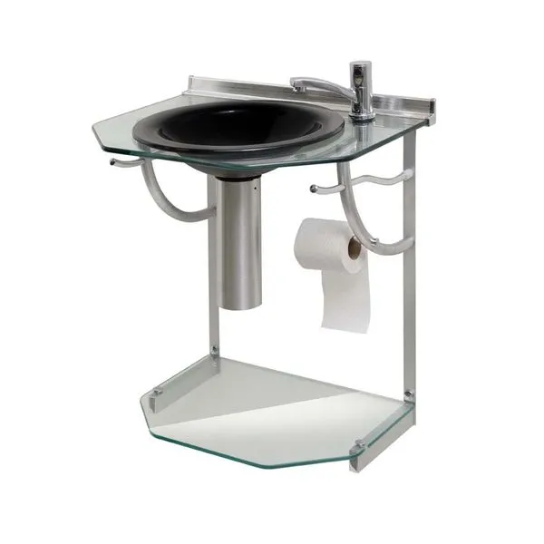 Conjunto Lavabo Com Espelho E Cuba Glass Onix 943 Preto Cris Metal