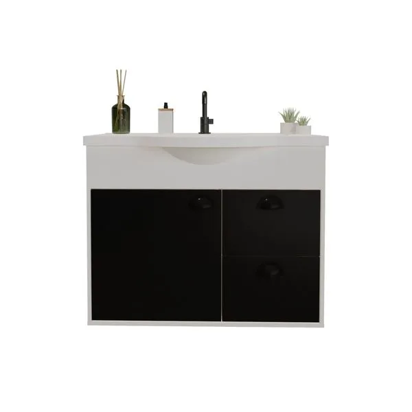 Conjunto Para Banheiro Gabinete Cuba de Apoio E Espelho Mdf Misar Pt Trama 60Cm Cerocha
