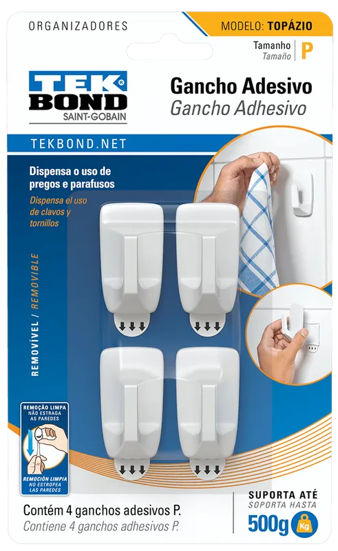 Gancho Topazio De Plastico Branco P Tekbond