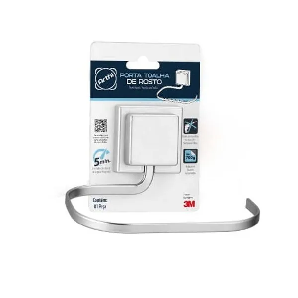 Porta Toalha Rosto Piatina Cromo Fosco Com Dupla Face 3M