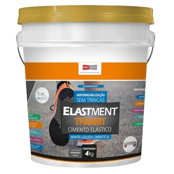 Manta Líquida Cimentícia Elastment Transit Cinza Drylevis Manta Liquida Cimenticia Transitável Elastment 4kg Reservatório