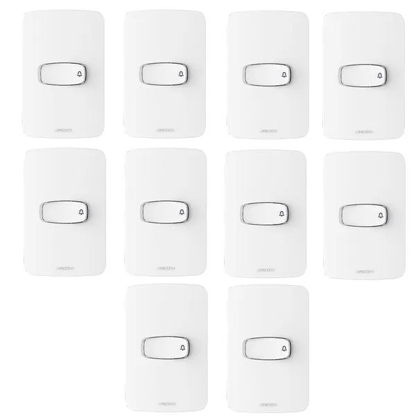 Kit com 10 Conjuntos 1 Pulsador Campainha 10A 250V Gracia Branco Alumbra