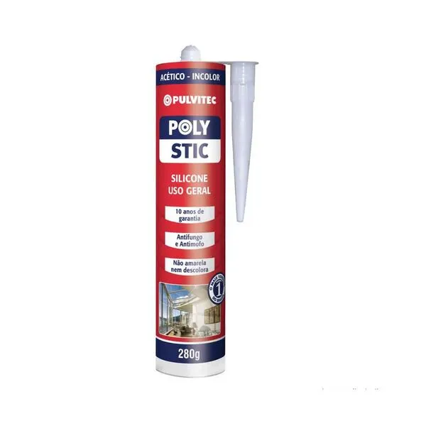 Silicone acético Polystic para uso geral 280 g incolor Pulvitec