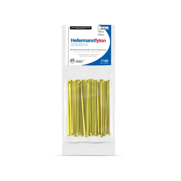Abracadeira Nylon T18R 100X2,5mm Com 100un Amarelo Hellermanntyton