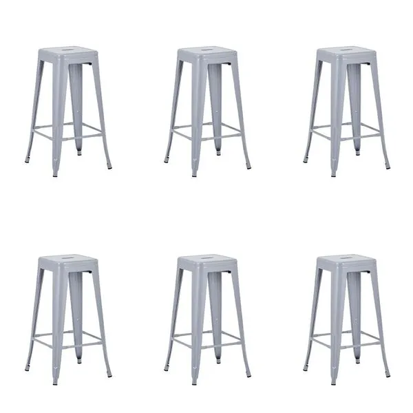 Kit 6 Banquetas Alta Industrial Tolix Aço Cinza 76cm Cozinha Bar Coisas e Coisinhas