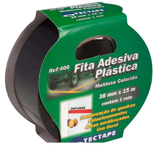 Fita para demarcação de solo 400 38mm x 15 metros preta Tectape