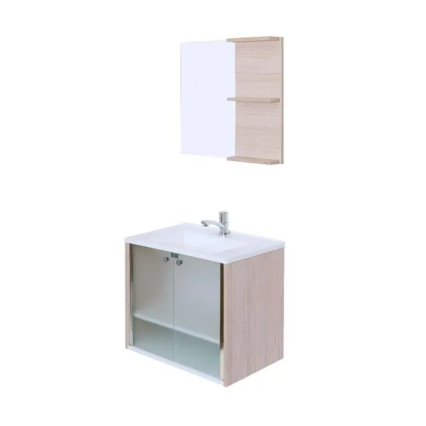 Conjunto Para Banheiro Com Gabinete Cuba E Armário Amadeirado Slim 911 Cris Metal