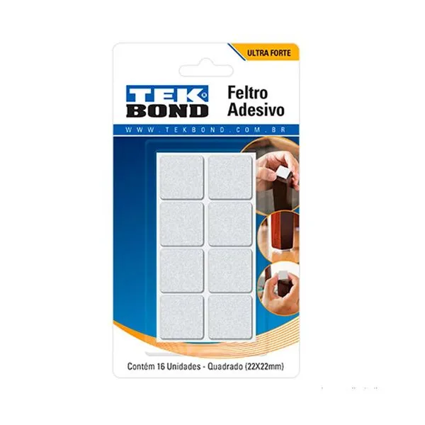Feltro quadrado 22mm com 16 unidades branco Tekbond