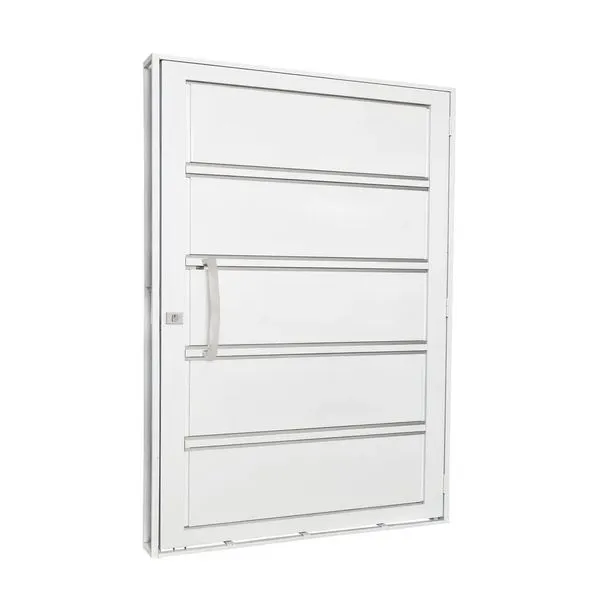 Porta Aço Lambri Com Puxador Inox Do Lado Esquerdo 83X215X12 Qualitysol Branco Ramassol