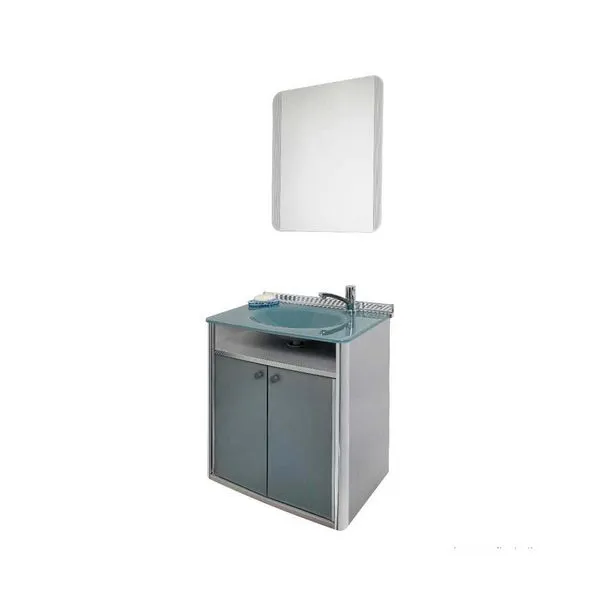 Conjunto para Banheiro com Gabinete e Espelho 62,5CM Cris Mold 932 Cris Metal Gabinete para banheiro Cris Classic 62,5cm com lavatório e espelho cinza Cris-Metal