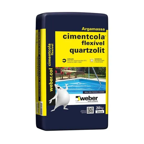 Argamassa flexível aciii uso externo 20kg cinza quartzolit - embalagem de papel