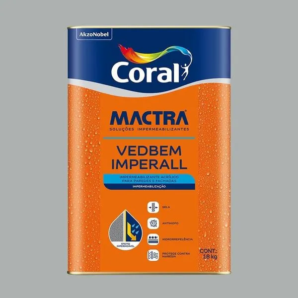 Tinta Acrílica Impermeabilizante Imperall 10 em 1 Cinza 18Kg Mactra
