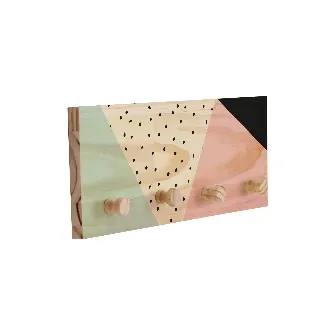 Cabideiro com4 Pinos em Pinus 40x15cm Geométrico Ornella Decor