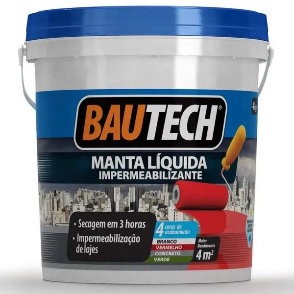 Manta Líquida Acrílica Impermeabilizante Cinza Concreto Bautech MANTA LIQ ACRILICA IMPER CZ CONC 4KG LAJES E TELHADOS