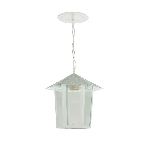 Pendente Colonial Sextavado Vidro Liso 1XE27 Branco Blumenau Iluminação