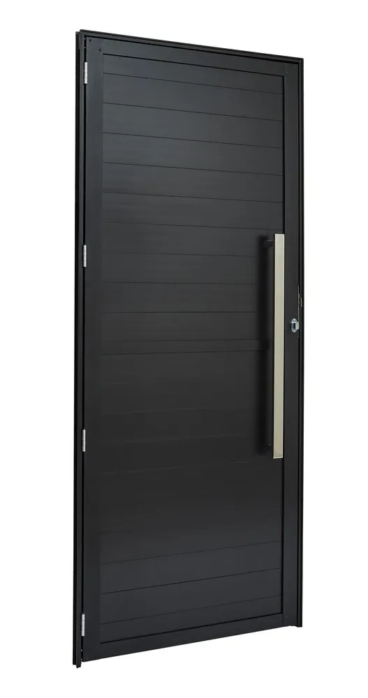 Porta Alumínio Lambri Puxador Inox Direita 90X210X4 Preto Cristal Ultra Ramassol