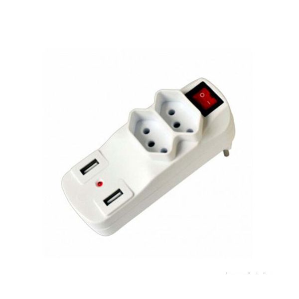 Adaptador universal 2P T com 2 tomadas e 2 entradas USB 10A bivolt branco Key West