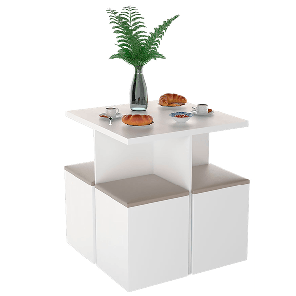 Mesa de Jantar em MDP, Com 4 Banquetas - CON1201 Branco / Bege