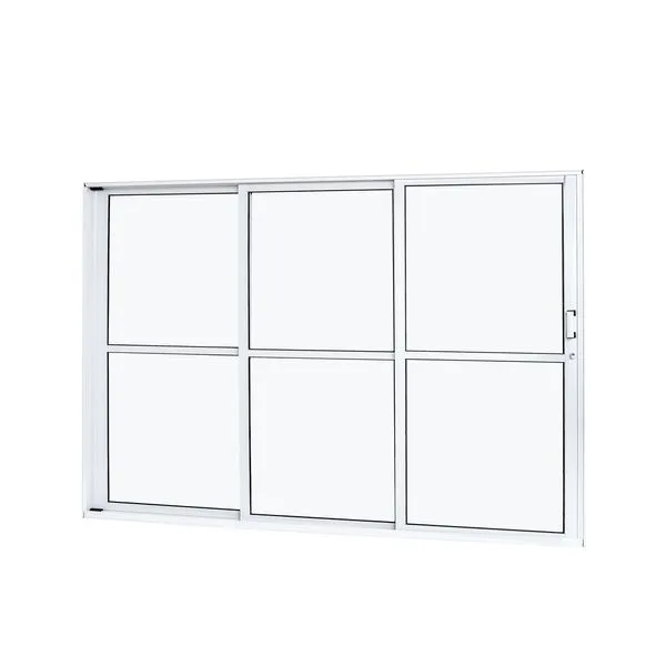 Porta Alumínio Correr 3 Folhas Vidro Liso Direita 200X210X12,2 Branco Cristal Ramassol