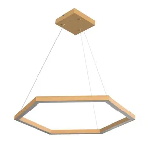Pendente Hexagonal Led 20W3K 1 Aro 400X400Mm Bivolt Dourado Perfiline Bronzearte