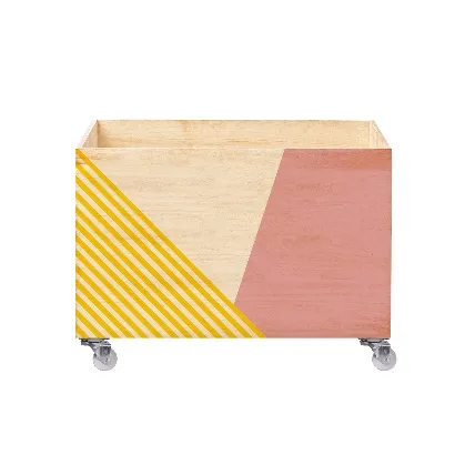 Baú com Impressão UV e Rodízio em Pinus 50x30x30cm Geométrico Ornella Decor