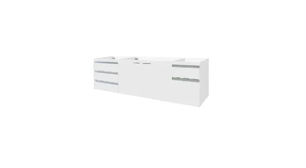 Gabinete Para Pia Blu 200Cm Branco Com Porta E Gavetas Brancas Bumi