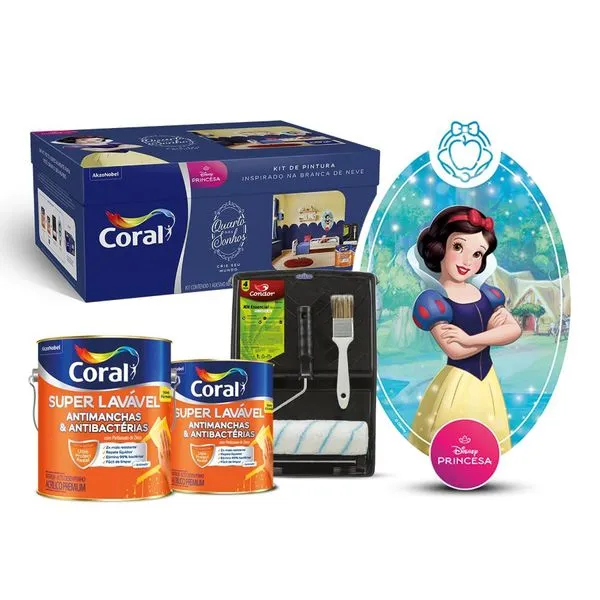 Kit de Pintura Princesa da Disney Branca de Neve 4,4L Tinta e Acessórios Coral