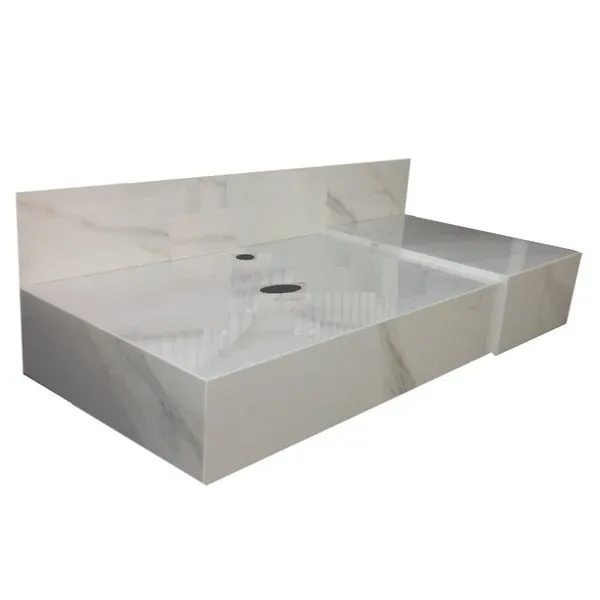 Bancada para Banheiro em Porcelanato Ripy Para Cuba de Apoio 100cm Calacata Blu