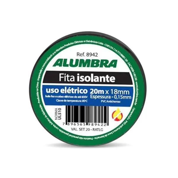 Fita Isolante Em Pvc 18Mmx0,15Mmx20M Uso Eletrico Alumbra