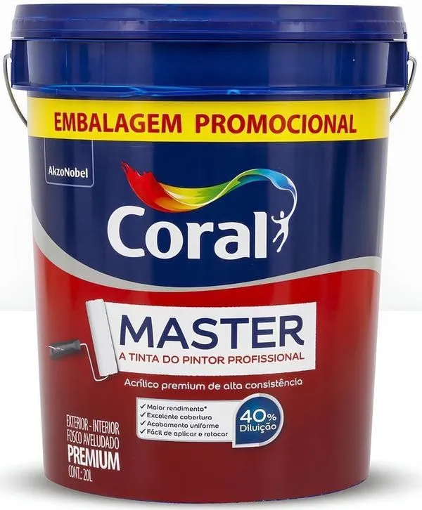 Tinta Acrílica Coral Master Branco Fosco 20L