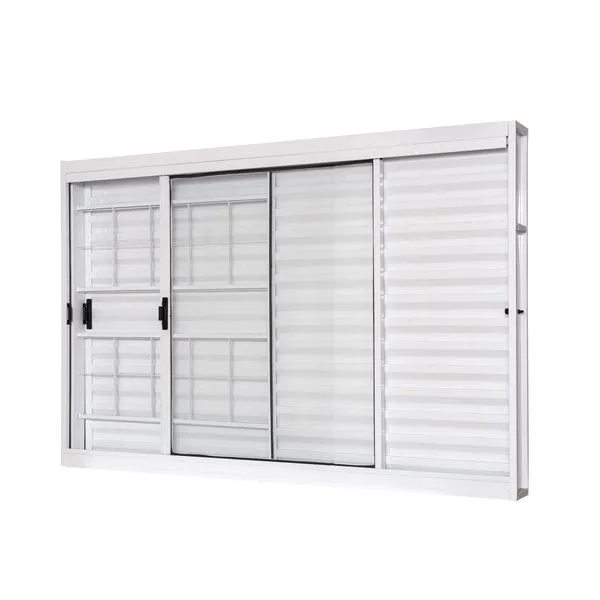 Janela Aço Com Veneziana Quadrada Vidro Liso 3 Folhas 120X100X12 Unicsol Branco Ramassol